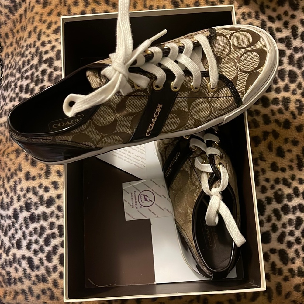 Brown and Tan Coach sneakers